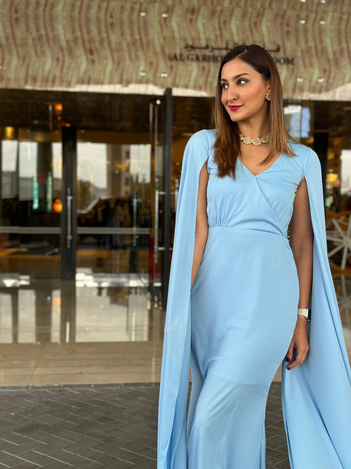 Royal Blue Cape Sleeves Floor Length Off Shoulder Dress – iwearmystyle